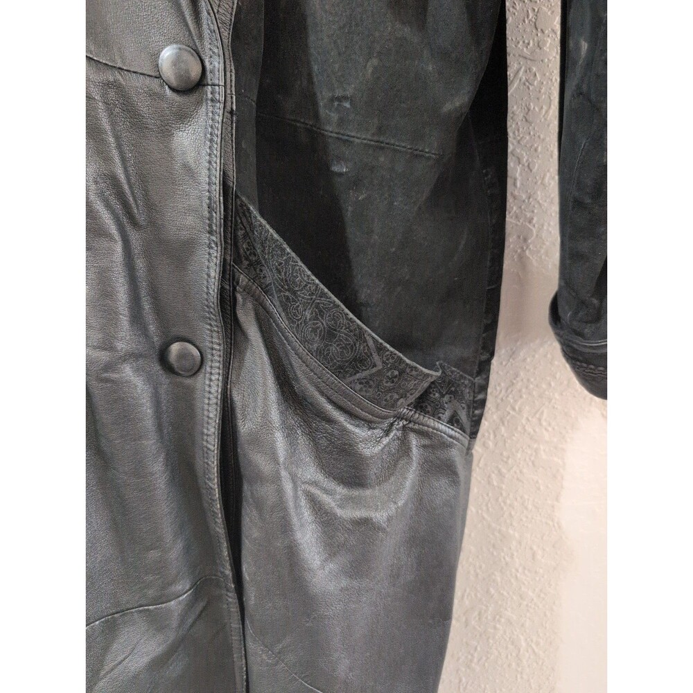 Vintage Womens Wilson Double Breasted Suede Paisley Leather Long Jacket 80s L - Picture 7 of 13